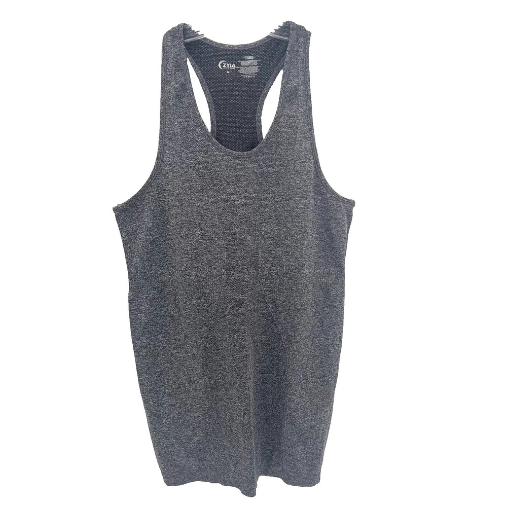 ZYIA ACTIVE Women's Sz M Heather Gray Copper-Charged Racerback Seamless Tank Top